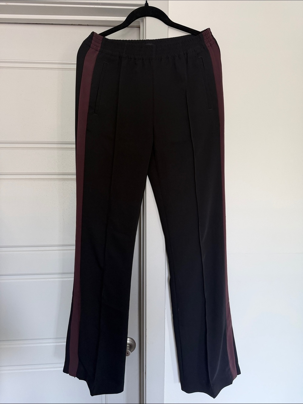 Madewell Black Pants with Burgundy Side Stripe - Classic Athletic Style